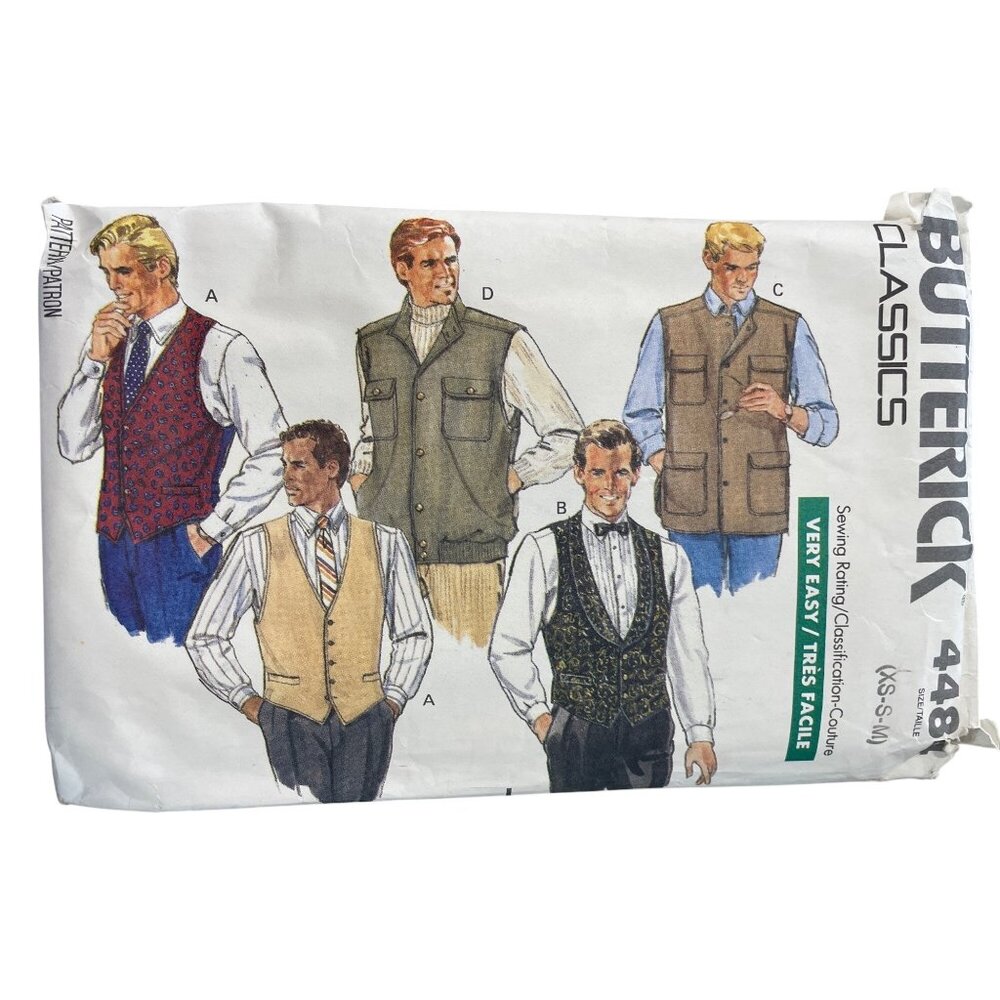 80s Butterick Classics 4484 Sewing Pattern Size XS-Medium Mens Vest Vintage CUT